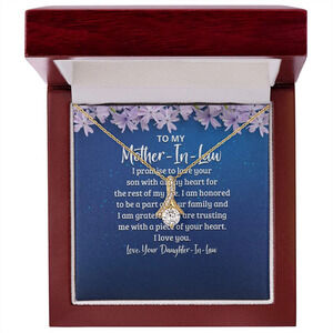To My Mom-in-Law I'll Love Your Son Ribbon Necklace Gold Tone Luxury Box